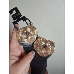NWT Apt 9 Belt 34" Elastic Gold Black Business Casual Office Professional